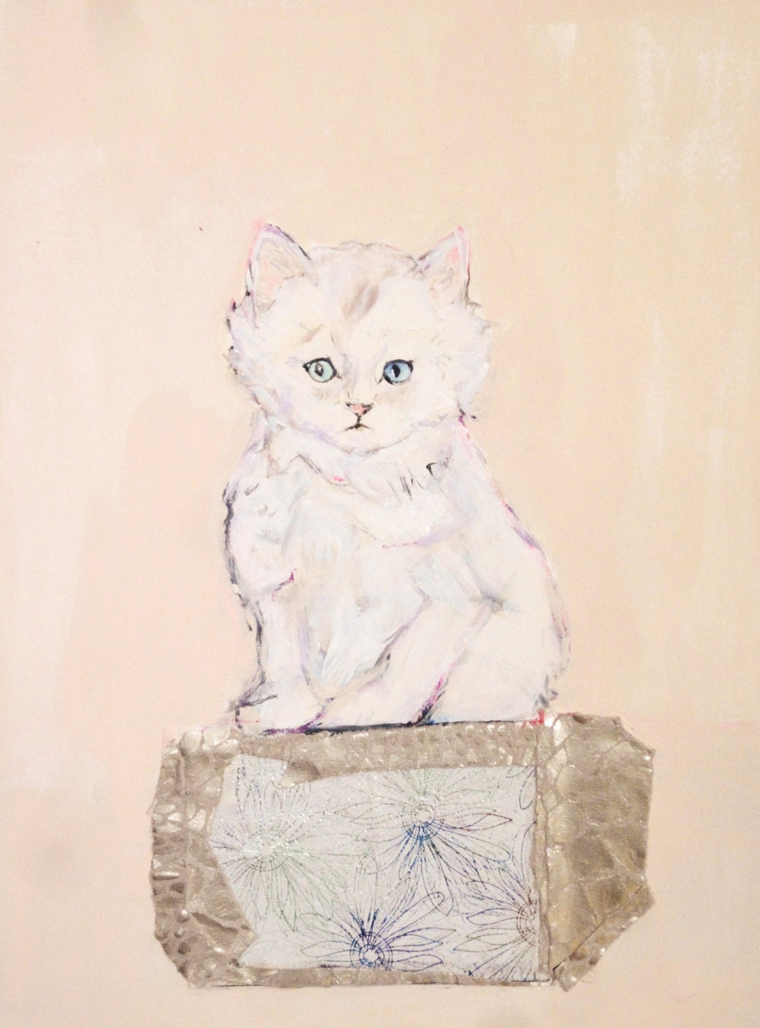 Choupette Lagerfeld Painting: Original Painting inspired by Karl Lagerfelds Kitten, Collage Elements.
