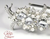 Lachina - Wedding Crystal and Pearl Head Band, Wedding head piece, Bridal Side Tiara, Bridal Accessories