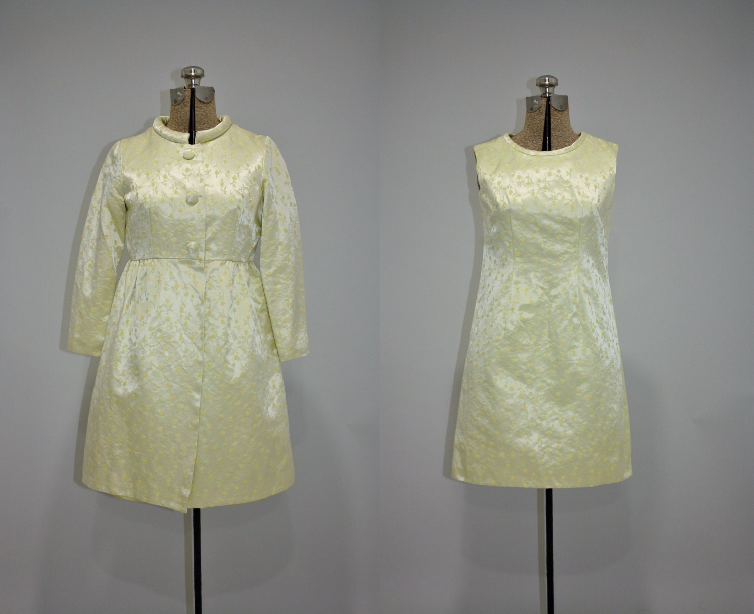 Weekend Sale - vintage 60s cocktail dress and jacket set - Mellow Yellow wedding mini wiggle formal party S