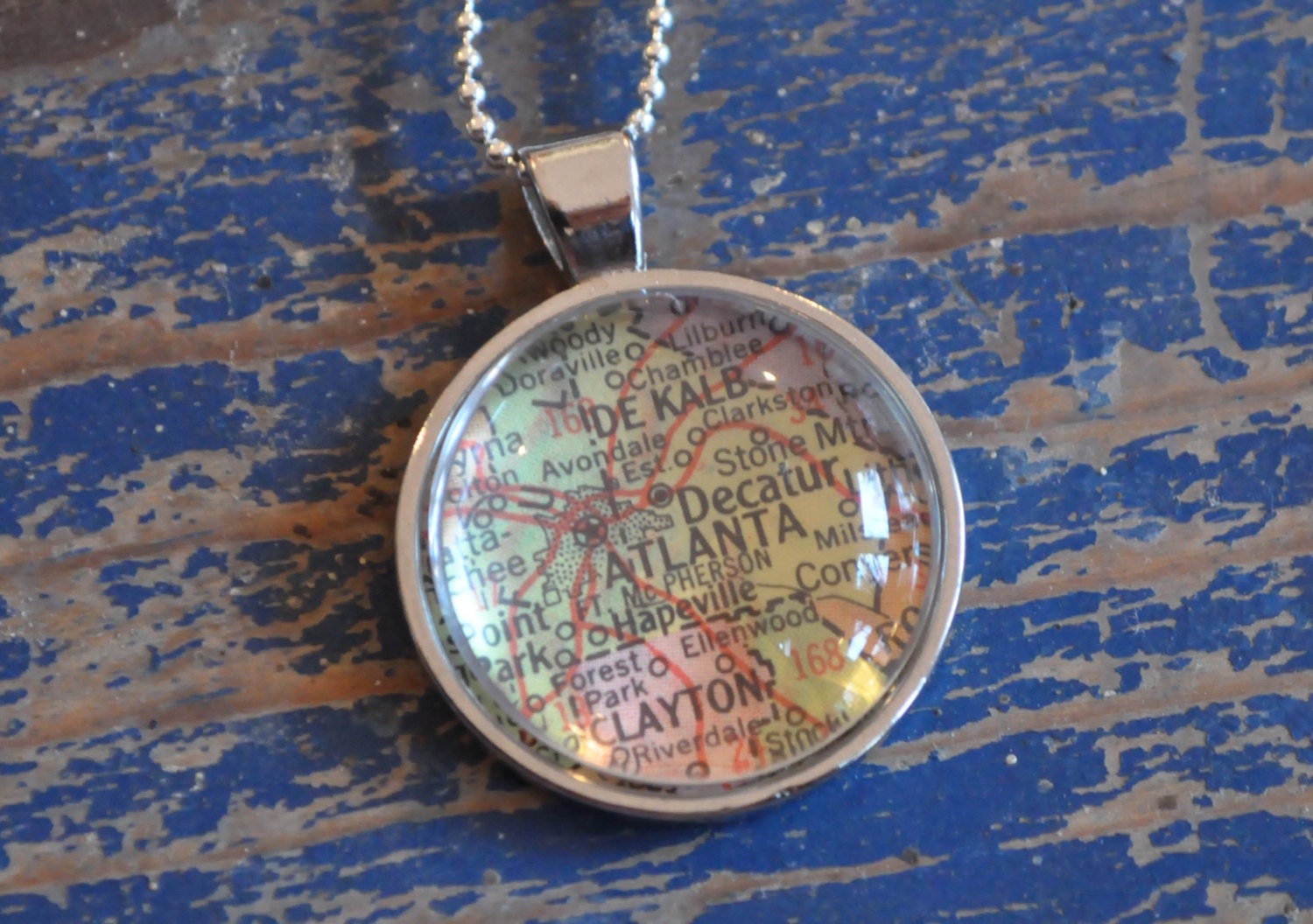 Map Pendant Necklace from Vintage Atlas ATLANTA Georgia