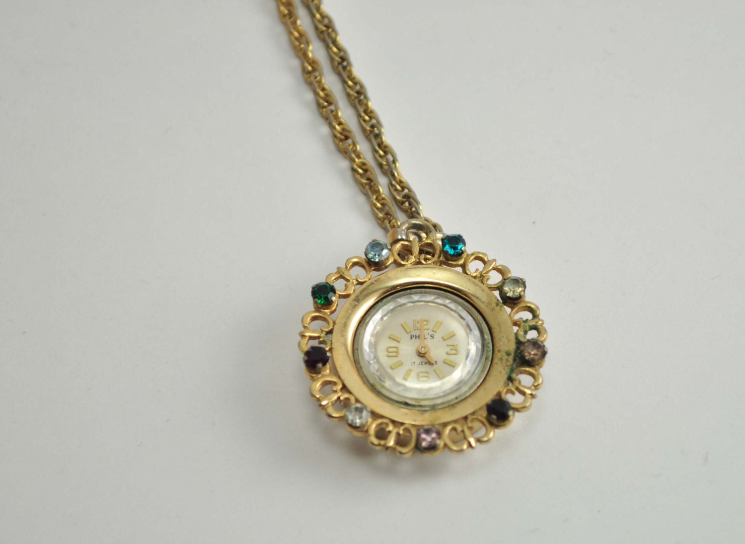 VINTAGE Phil's 17 Jewels Watch Necklace