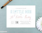 Baby Gender Reveal Party Invitations - Little Man or Little Lady Blue and Pink Invitations - Set of 12 Custom Invites