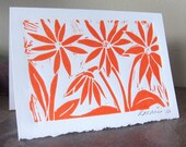 Handmade Card - Orange Daisies with White Envelope - Large