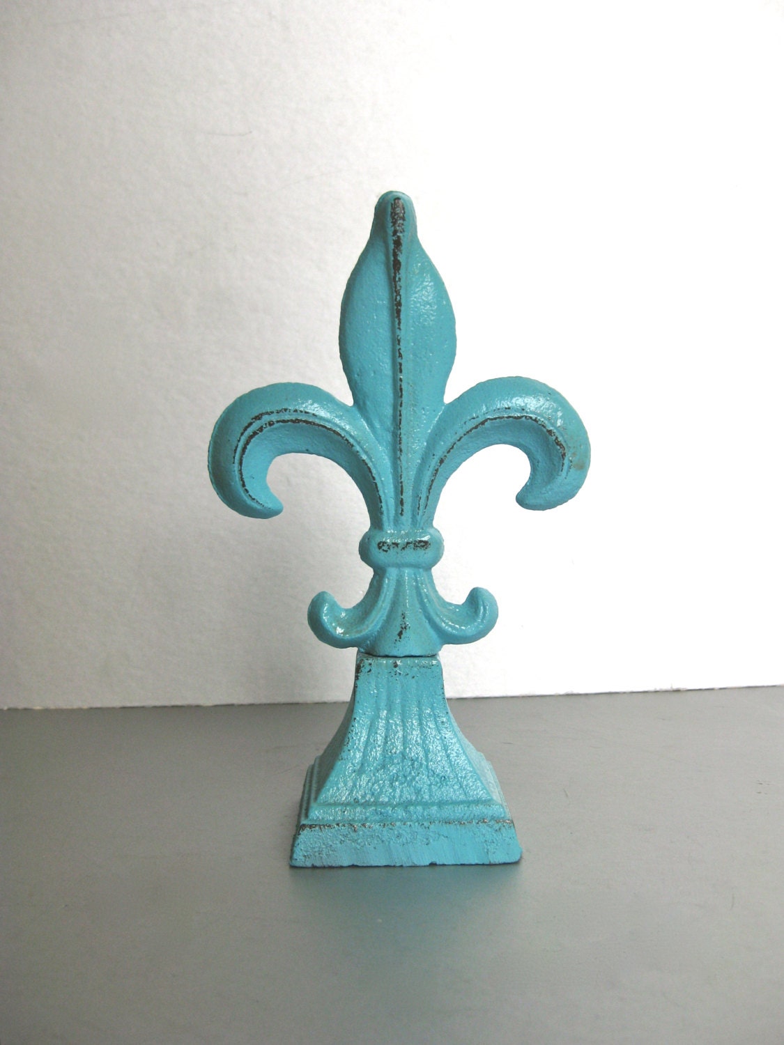 Fleur De Lis Paperweight, Finial, Turquoise Decor, Rustic, Farmhouse, Shabby, Paris Apartment, Office Decor, French Inspired