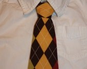 7 inch Argyle Tie-  Brown and Yellow Argyle Boy Tie- Little Velcro Tie-12m Tie- 18m Tie- 2T Tie- Easter Tie
