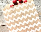Chevron Kraft Brown Paper Favor Bags - Medium Size Treat Bags (set of 18)