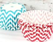 Chevron Cupcake Liners in Red & Aqua, DESIGNER GREASE RESISTANT (50) Sail Away Collection