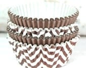 Brown Chevron and Solid Cupcake Liners - Baking Cups, Designer Grease Resistant Liners (50)