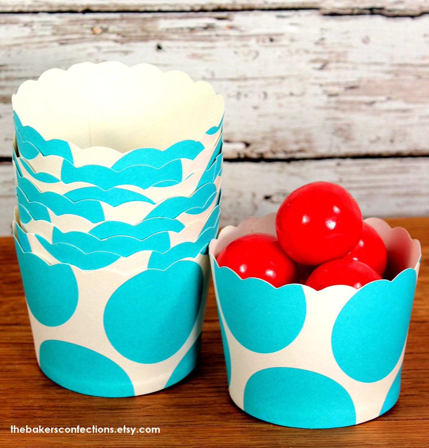 Aqua Polka Dot Small Baking Cups, Candy Cups, Favor Cups, - Perfect for Small Cupcakes, Muffins, Candy (24 Count)