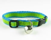 Cat Collar Hand Woven Lime Green and Turquoise Stripe Breakaway Kitty Collar Kitten Collar