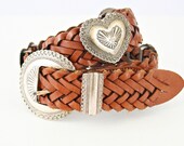 vintage 90s BRIGHTON braided LEATHER silver CONCHO belt size S