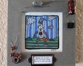 Tiny Robot Norma. 3.5"X3.5" Original Signed Drawing. Ink on Watercolor Paper with Custom Frame.