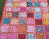 Splendid  Pink Sparkling Tukda  Patchwork Quilt/Wall Hanging.  Hand made. Embroidered.