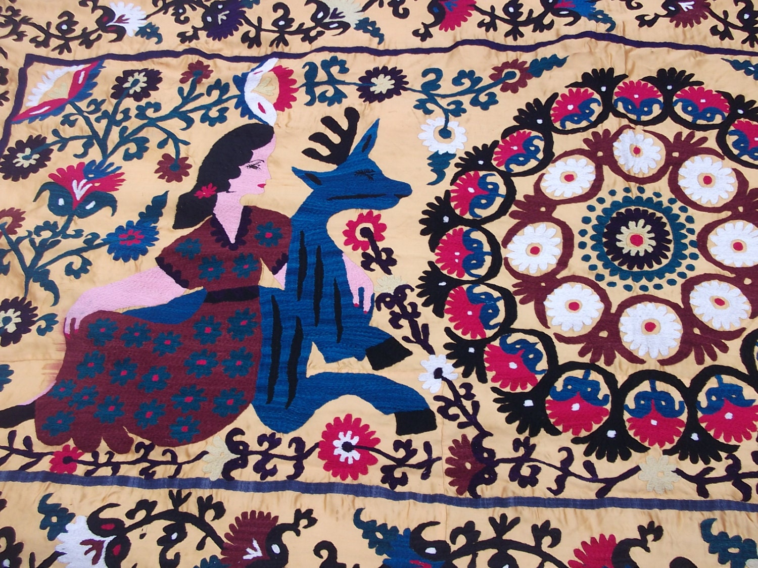 Beautiful Big Mountain Bride 9 x 5 ft  Suzani from  Boysun, Uzbekistan. Wall hanging. Hand embroidered.
