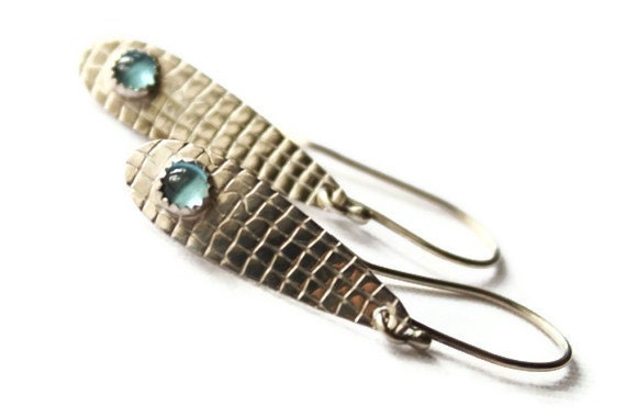 Blue Topaz and Silver Teardrop Earrings, Screen Texture