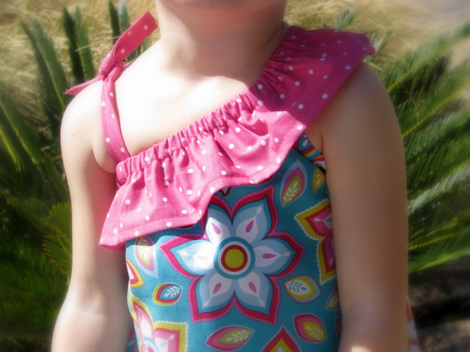 Ruffled One Shoulder Kaleidoscope Dress - Baby Toddler Girl Cotton Dress - Perfect for Spring Summer