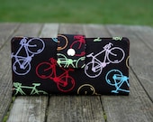 Vegan Wallet handmade multi color bikes on black