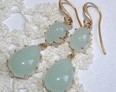 Light Mint Pear Teardrop and Gold Earrings, Wedding Statement Jewelry, Seafoam Mint Double Drop Earrings - Etsy Gift to Her