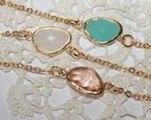 Dainty Gold filled bezel set Bracelet, Mint stacking Bracelet, Choose Color, Mint, Smoky White, Peach, Bridesmaids favor
