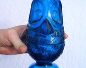 Awesome Mystical Cobalt Blue Viking Glass Vintage Owl Votive