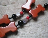 Dog Bone Lanyard of Red Jasper Beads