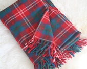 vintage wool blanket PLAID TARTAN mid century CHRISTMAS english country / stadium