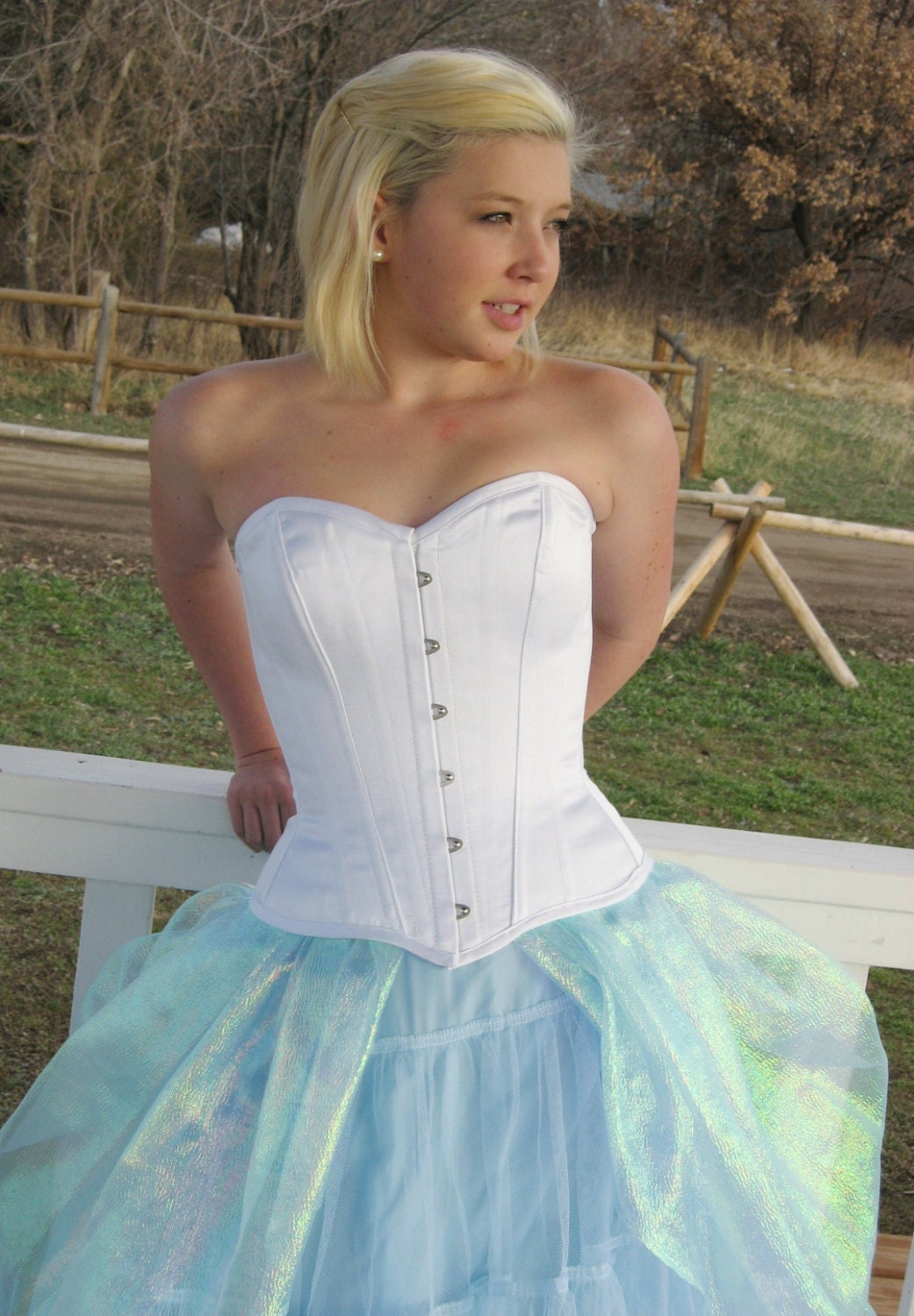 The Secret Boutique White satin corset for smaller bust figures