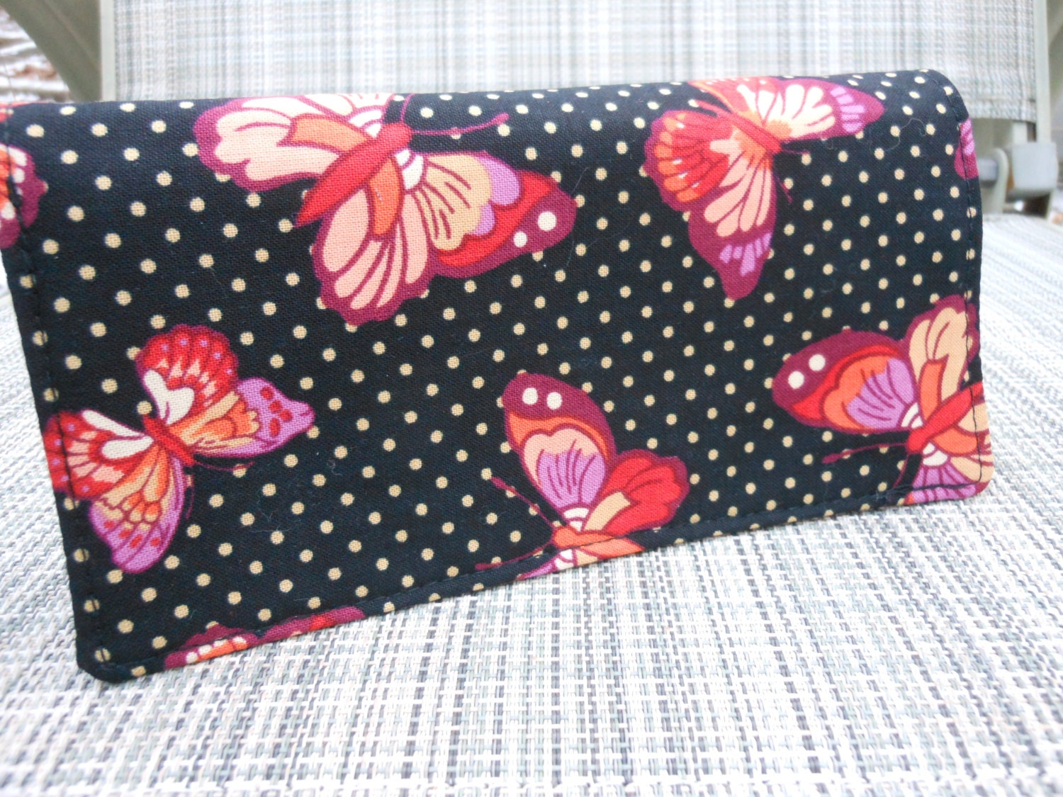 Fabric Checkbook Cover - Fresh Blooms Butterflies and dots