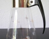 Corning Heat Proof Glass Gold Atomic Starburst Coffee Carafe Pitcher w/ Lid