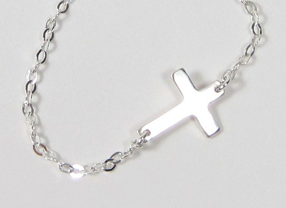 TINY Sideways Cross Necklace, Sterling Silver ,Taylor Jacobson Celebrity