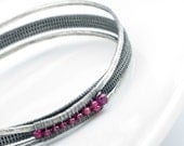 Woven Orbit Bracelet- Argentium Silver Bracelet, Red Spinel and Ruby Bracelet