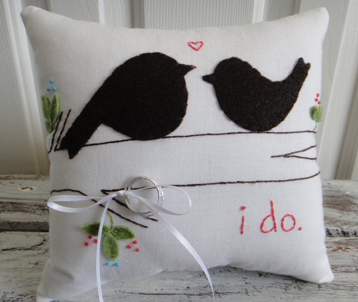 I do. Love Birds Wedding Ring Bearer Pillow in coral and turquoise