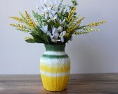 yellow and green vase / Grass and Sky Vase / handcrafted home decor / glass  and concrete handpainted vase / made to order