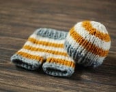 Newborn Prop Boy Short with Hat Stripe Mustard and Grey, Newborn Photo Prop, Baby Boy Beanie, Newborn Pant Set