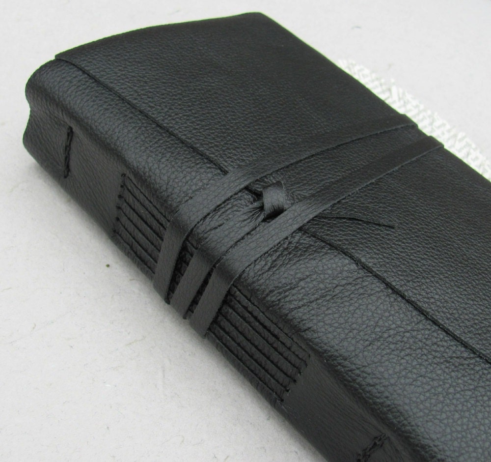 The Biker - A Black Leather Journal with a mix of Watercolor and Handmade Paper