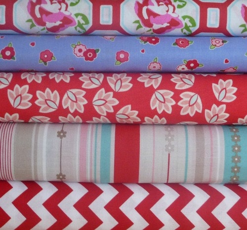 Riley Blake, Aqua and Red, 1/2 yard Bundle