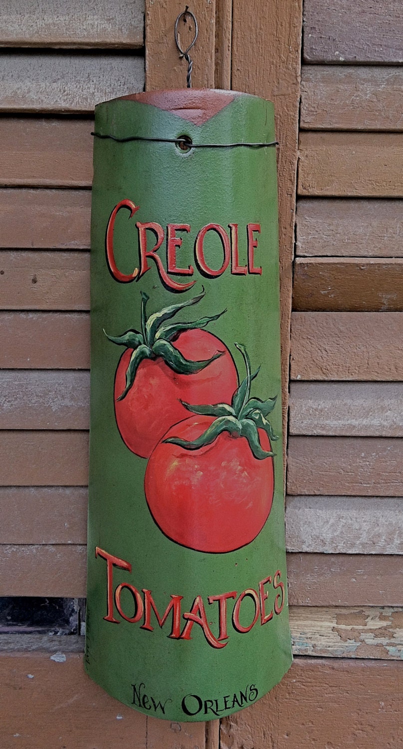 Creole Tomatoes painted Roof Ridge Tile Sign - Salvaged from New Orleans- Recycled art