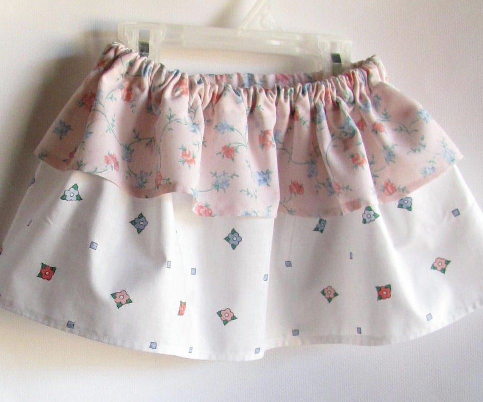 Baby Girl Skirt - 18 months - Pink and White Vintage Floral - SouthernTwistedBags