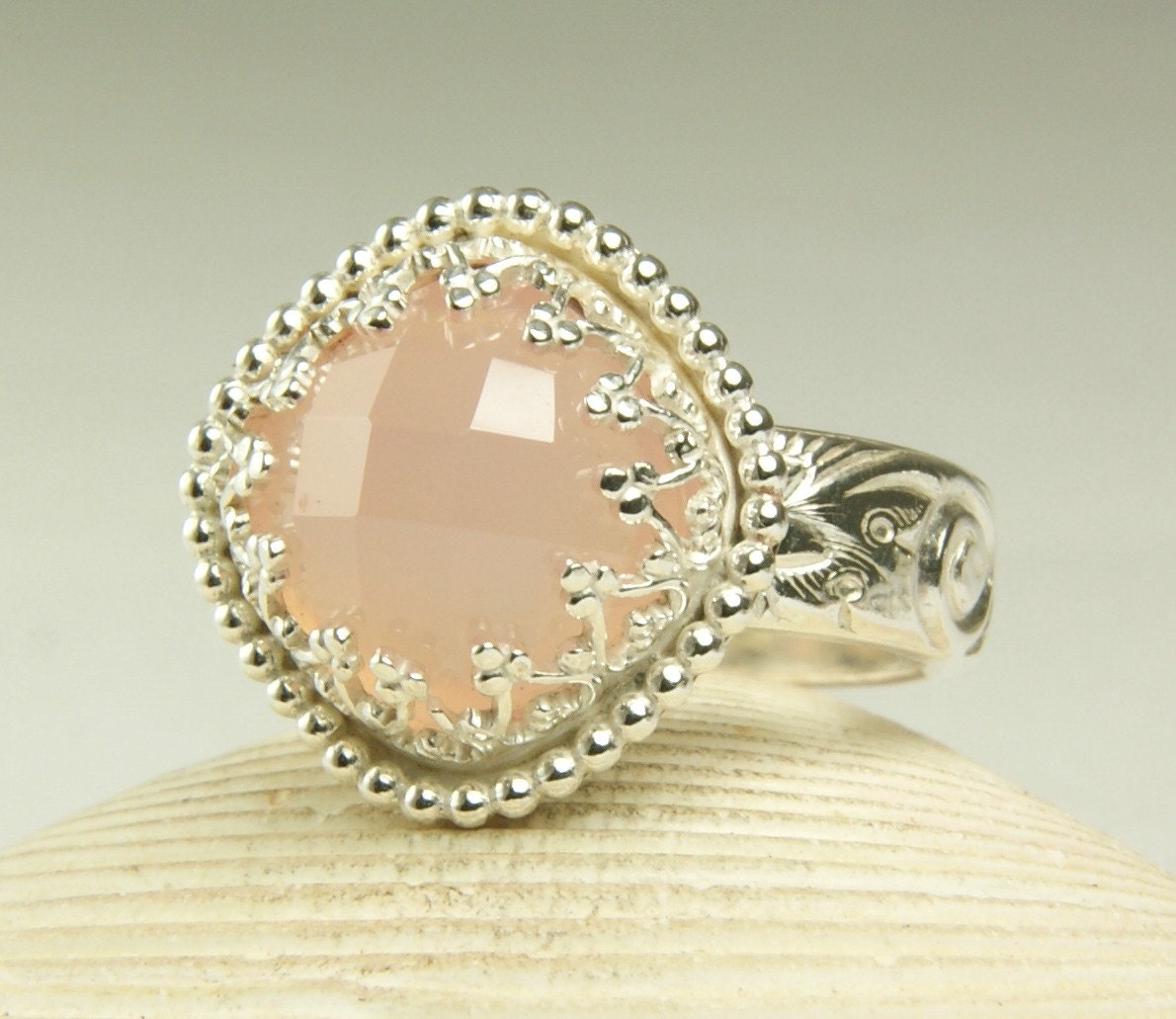 Sterling Silver Chalcedony Ring, Square Pink Stone, Natural Gemstone, Princess Jewelry, made to order