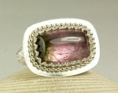 Watermelon Tourmaline Ring, Sterling Silver, Natural Pink Green Gemstone, Handmade Jewelry, made to order