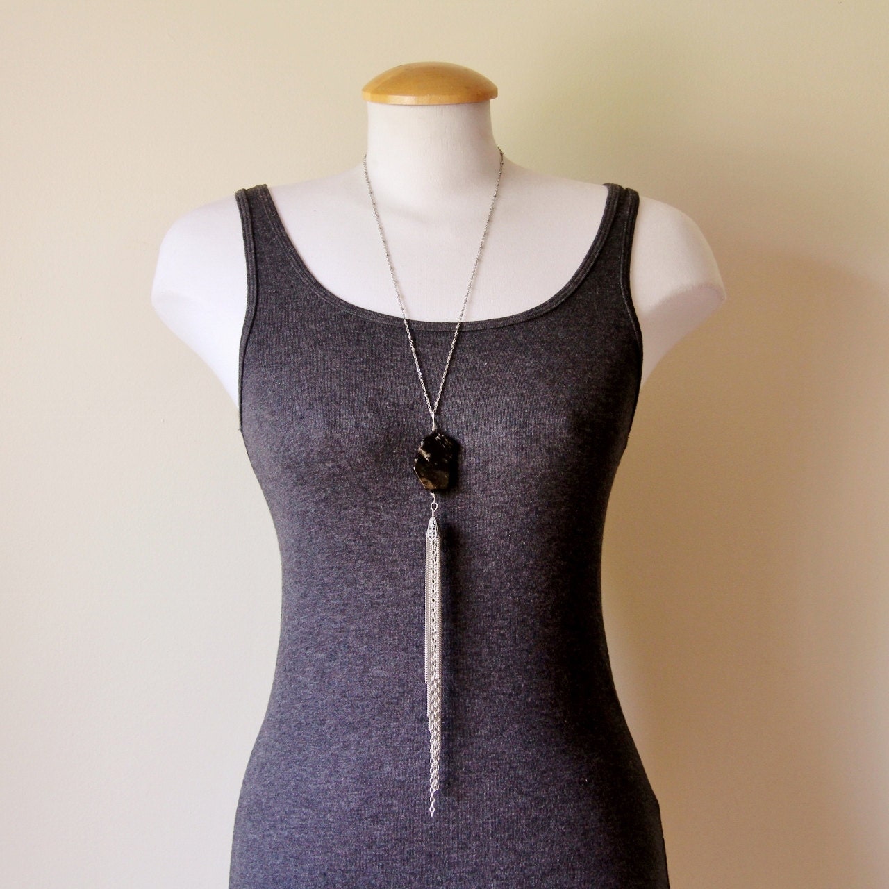 Reclaimed vintage tassel necklace, extra very long, boho, chain, recycled, eco friendly, silver tone