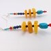 AMBER and TURQUOISE EARRINGS shoulder dusters with Sterling Silver wires tribal exotic  sunny bright  colors yellow green blue red orange