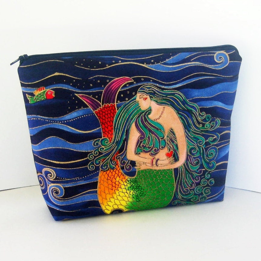 Blue Sea Mermaid Zippered Bag Laurel Burch Fabric