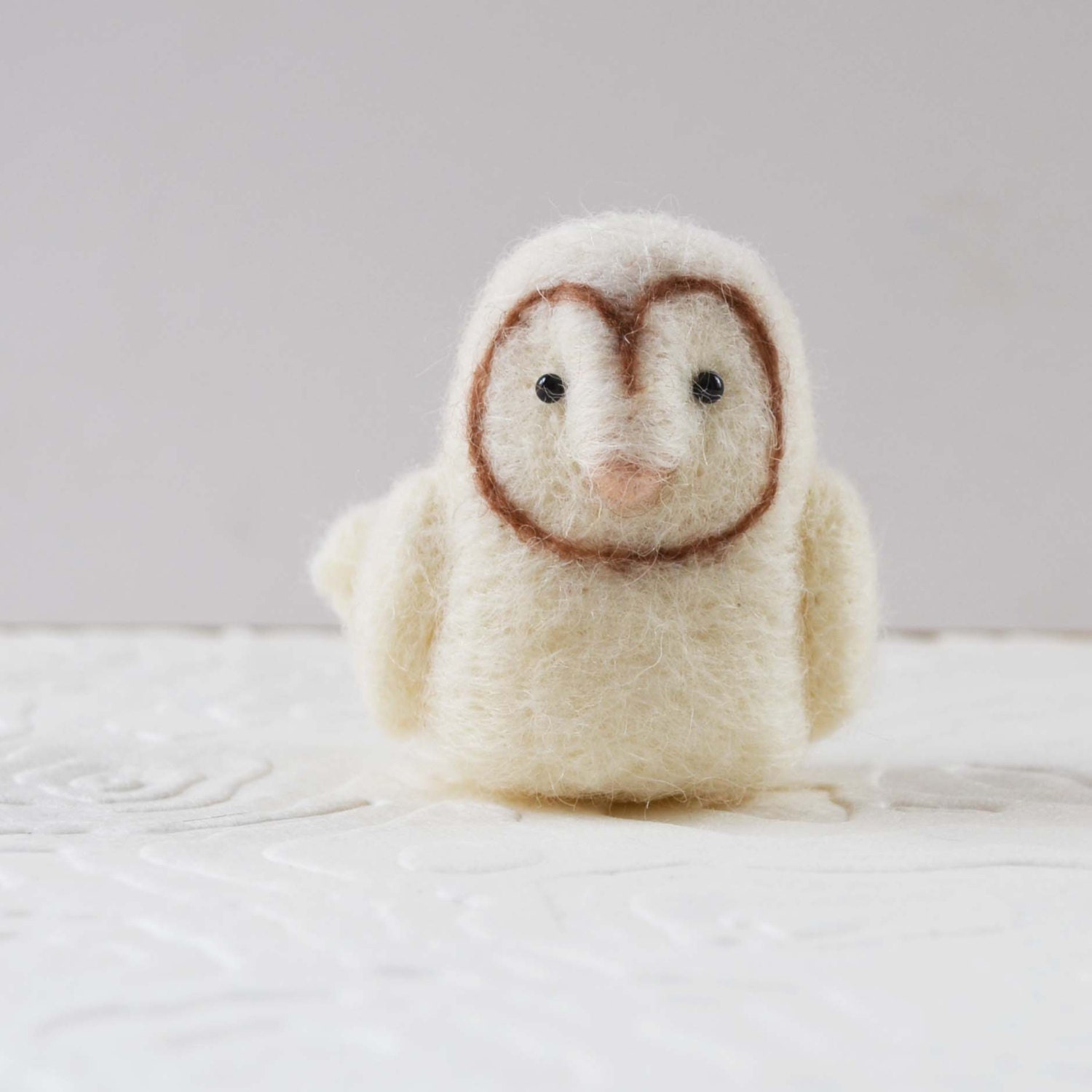 Owlkitts, needle felted white bird animal fiber art