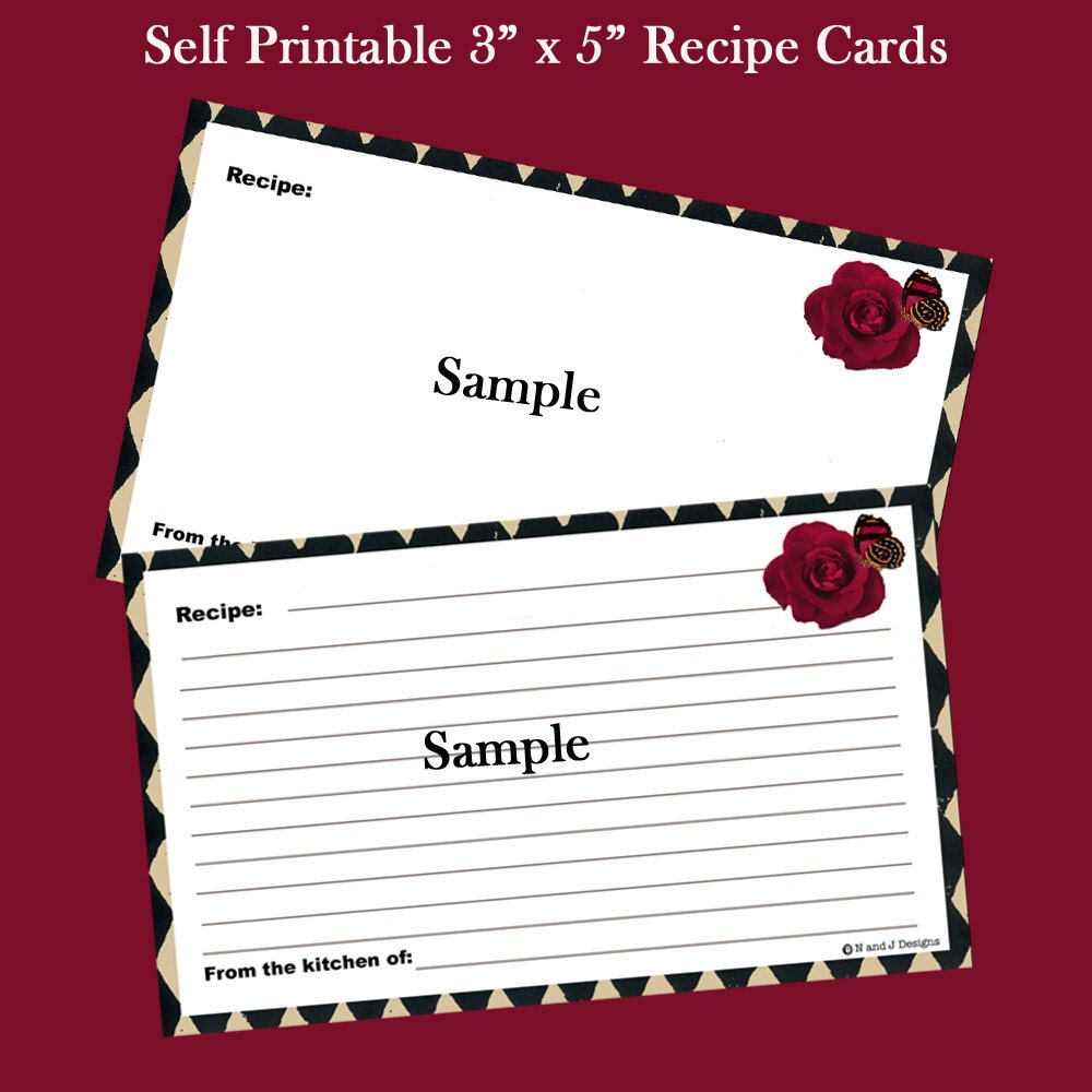 Recipe Cards 3 x 5 Editable and Printable Digital Instant Download for Parisian Cafe Recipe Box