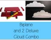 Biplane & 2 Cloud Shelves Package - Children's Decor, Aviation Theme, Airplane, Unique