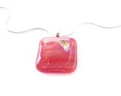 Necklace, Grenadine Iridescent Fused Glass Pendant, Gold Dichroich, Red, Orange, Sunset. Sunrise
