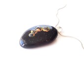 Black Pendant, Gold Dichroic, Sparkle, Fused Glass Jewelry