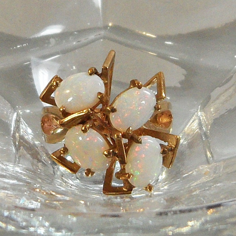 RESERVED for SHIANG Antique Opal Ring. Art Deco. Modernist. 9k Gold. Vintage Ring