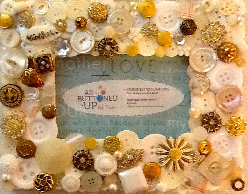 Mother Themed White & Gold Button Picture Frame for 4"x6" photo